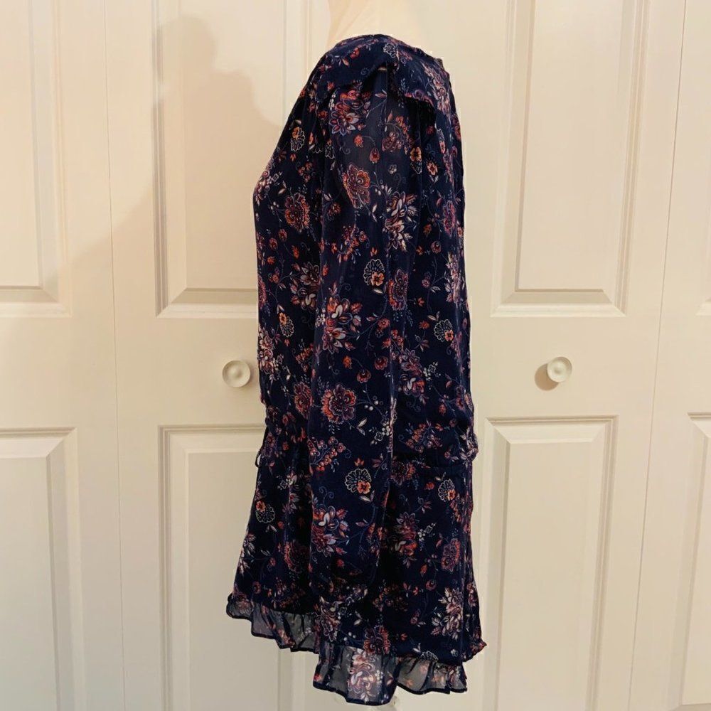 Joie Silk Blue Pink Floral Long Sleeve Drop Waist Tunic Mini Dress Small - Picture 7 of 12